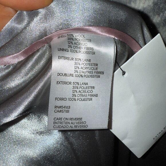 Calvin Klein Walker Plaid Wool Overcoat Single Breasted Pea Coat Gray Cream 10 - Picture 16 of 16